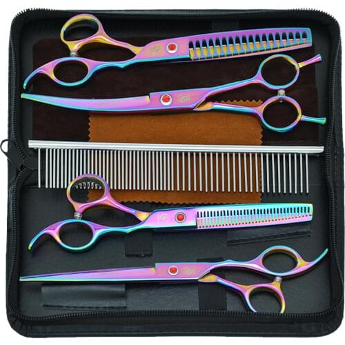 7" Professional Pet Grooming Scissors Set Forceps JP440C Dog Shears Hair Straight Curved Cutting Scissor Thinning Tijeras B0019A