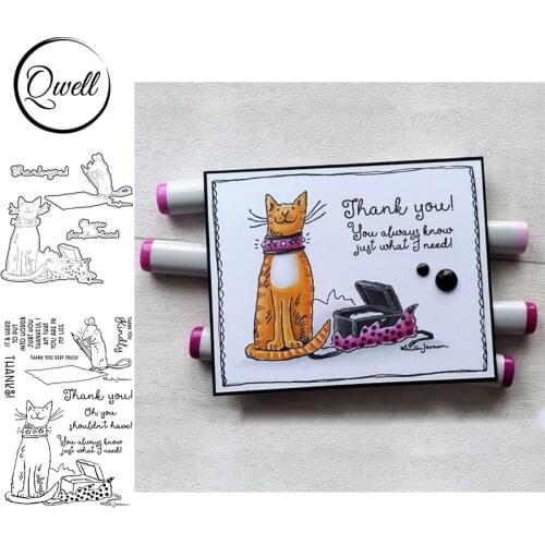 QWELL Mice Cat Carpet Painting Toolbox Thank You Theme Cutting Dies With Clear Stamps DIY Craft Paper Making Template 2021 New