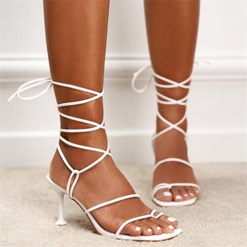 Women Sandals Sexy Woman Fashion Bandage High Heels Shoes Summer Plus Size Ladues Fashion Clip Toe PU Footwear Cross Tied Shoes