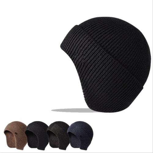 Earflaps Men Women Beanie Hats Knit Skull Ski Cap With Ear Protection Stripe New Winter Outdoor Sport Camping Hiking Skiing