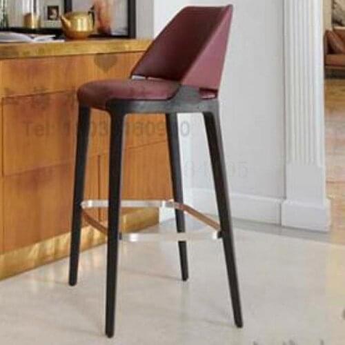 Modern solid wood leather art bar chair American hotel KTV reception desk bar chair bar chair