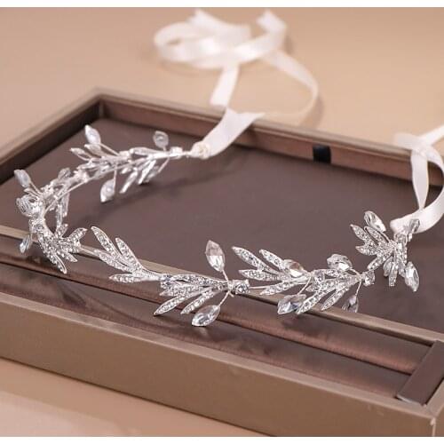 Bridal Wedding Hair Accessories Silver Color Rhinestone Headbands for Women Ribbon Headpieces Bride Noiva Headdress FORSEVEN