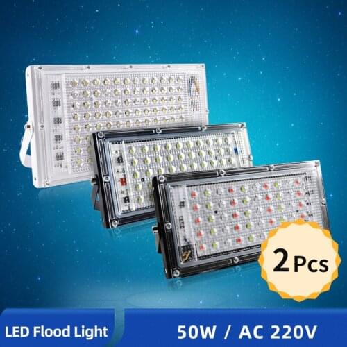 OK-B 2pcs LED Flood Light 50W 100W RGB Floodlight IP65 Waterproof Outdoor Street Spot Wall Reflector Lighting Garden Spotlight