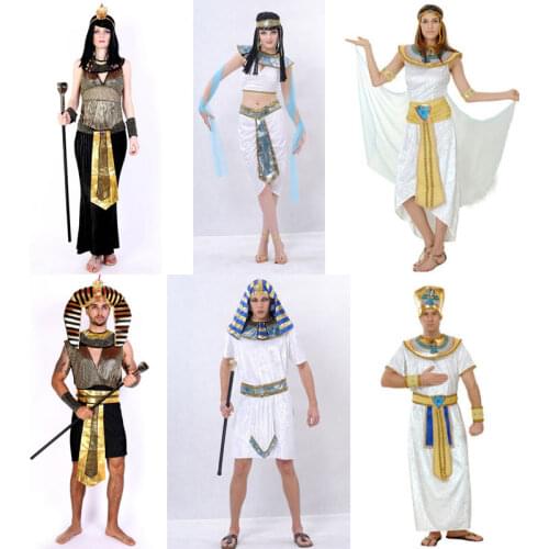 Umorden Halloween Costumes Ancient Egypt Egyptian Pharaoh King Empress Cleopatra Queen Costume Cosplay Clothing for Men Women
