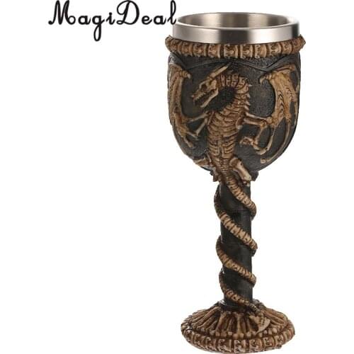 MagiDeal Practical Gothic Double Wall Resin Stainless Steel Dragon Wine Goblet Steampunk Collectible Decorative Craft Gift Cup