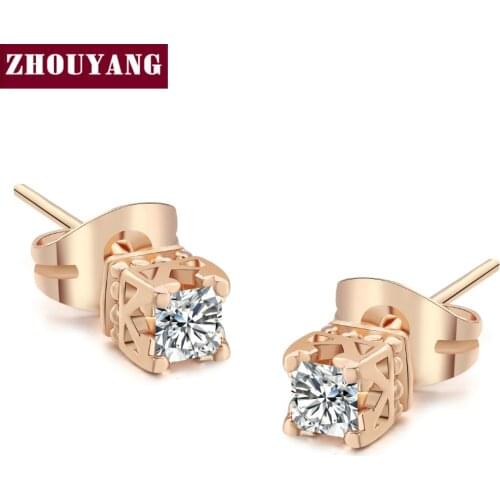 ZHOUYANG Top Quality Elegant Crystal Rose Gold Color Earring Austrian Crystal ZYE448 ZYE449
