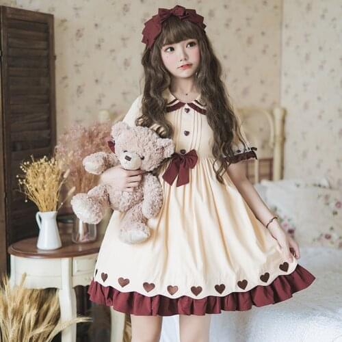 Japanese sweet lolita dress vintage lace bowknot peter pan collar high waist victorian dress kawaii girl gothic lolita op loli