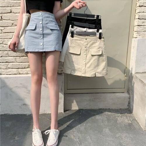 Skirt Single-breasted Skirt Female Summer High Waist A-line Skirt 2021 New Short Skirt Pants All-match Split Skirt