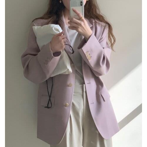 Korea Chic Temperament Purple Blazer Womens Autumn 2021 New Notched Loose Single Breasted Long Sleeve Suit Jacket X857
