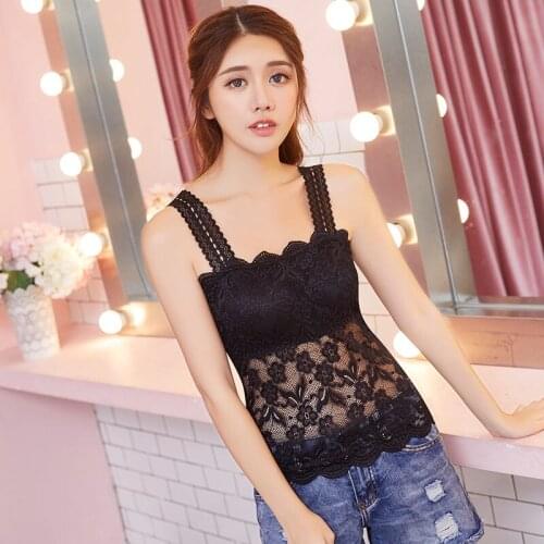 Women 2020 Summer Sexy Lace Floral Camisole Female Strap Wrapped Chest Tank Top Underwear Vest Fashion Breathable Crop Top S43