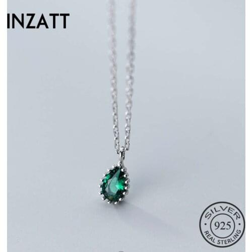 INZATT Real 925 Sterling Silver Green Crystal Pendant Choker Necklace For Fashion Women party Fine Jewelry cute Accessories