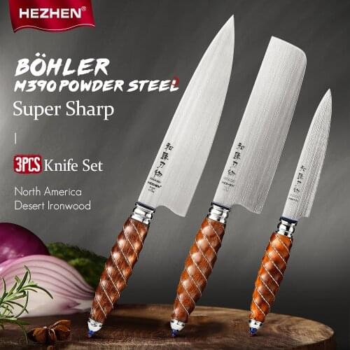 HEZHEN 1-3PC Kitchen Knife Set Chef Utility Sharp Cook BÖHLER M390 Powder Steel Tools Gift Box Slice Knives