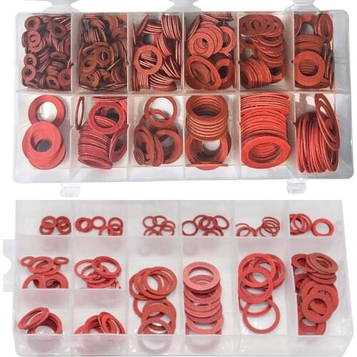 600pcs/set 10x5 10x6 10x7 12x8 Steel Flat Pad Insulation Washers Red Paper Meson Gasket Spacer Insulating Spacers Kit 150pcs/set