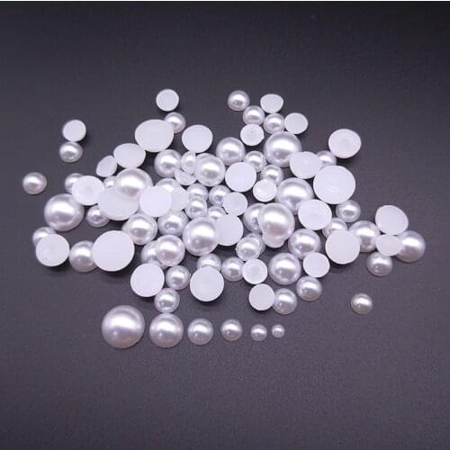 3/4/5/6/8/10mm Pure White Flatback Half Round ABS Imitation Pearl Craft Beads For DIY Nail Art Scrapbook Decoration Accessories