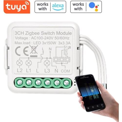 Tuya ZigBee 3-way Light Switch Module Light APP/Voice Control Compatible with Alexa Google Home Need Connect Gateway