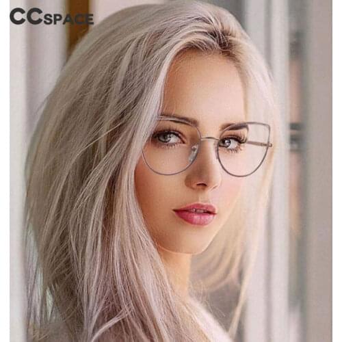 48283 Cat Eye Metal Glasses Frame Anti-Blue Light Womens Optical Fashion Computer Eyeglasses Flat Lens