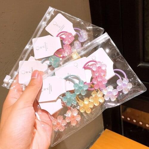 5pairs/lot Children Cute Cartoon Shiny Flower Hair Bands Girls Baby Lovely Scrunchies Rubber Bands Kids Hair Accessories