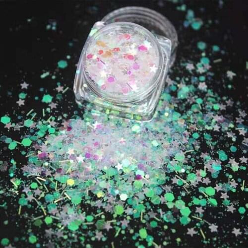 500g/Bag Nail Art Glitter Sequins High Sparkle Diamond Flakes Holographic Mixed Strip/Hexagon/Pentagram Glitter Sequins For Nail