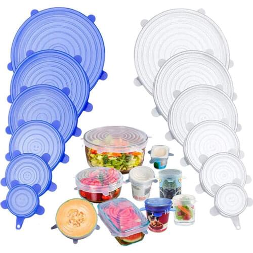 6/12pcs Silicone Stretch Lids Universal Lids Silicone Food Bowl Pot Wrap Lid Pan Food Fresh Cover Cooking Microwave Cover