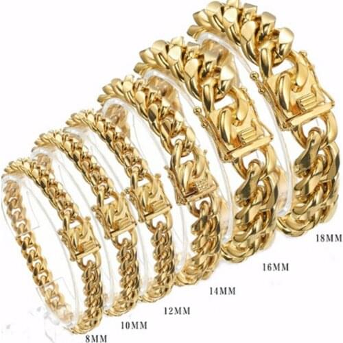 8mm-18mm Fashion Mens Miami Curb Cuban Chain Stainless Steel Bracelet Bangle Hip Hop Rock Jewelry
