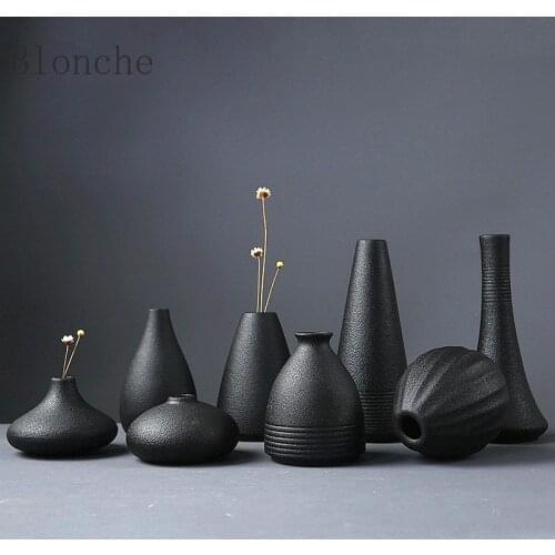 Black Ceramic Small Vase Home Decoration Crafts Tabletop Ornament Simplicity Japanese-style Decoration