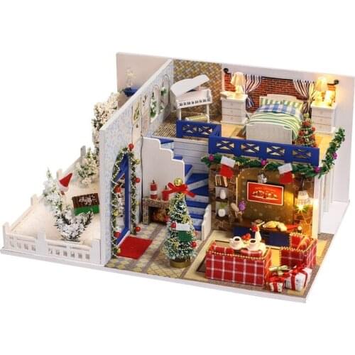Wholesale DIY Wooden Doll House Azure Christmas House Childrens Handmade Creative Educational Toys Mini Dollhouse