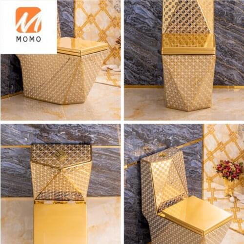 European household toilet gold toilet ceramic siphon water saving square diamond colored gold toilet Biological Toilet