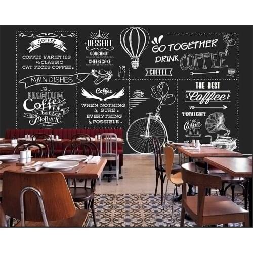 Customized personality 3d wallpaper hand-painted blackboard coffee coffee shop western restaurant background wall 3d wallpaper