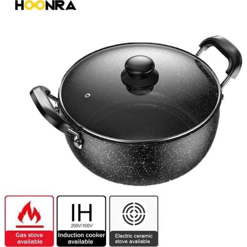 HOONRA 26cm Japanese Style Soup Pot Non-stick Maifan Stone Pot Aluminum Cooking Pot Noodle Saucepan Kitchen Cookware