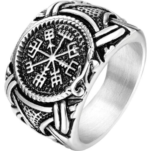Retro Odin Symbol Norse Viking Runes Rings stainless steel For Men Runic Norse Valknut Antique Knuckle Ring Coiler Charm Jewelry