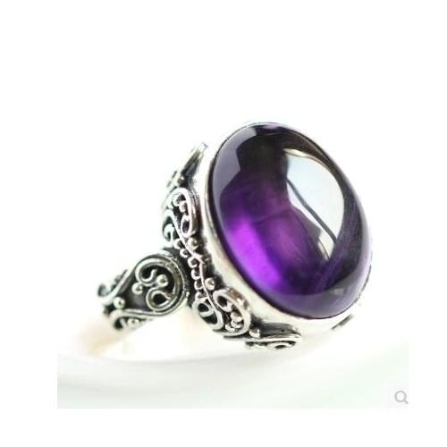 Natural stone ring 925 sterling silver ring retro temperament jewelry purple