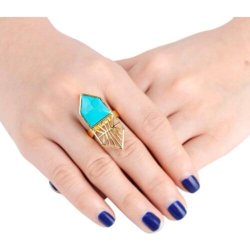 Healing Natural Crystal Stone Amethyst Howlite Turquoise Adjustable Ring Gold Color Reiki Finger Ring For Women Jewelry Fashion
