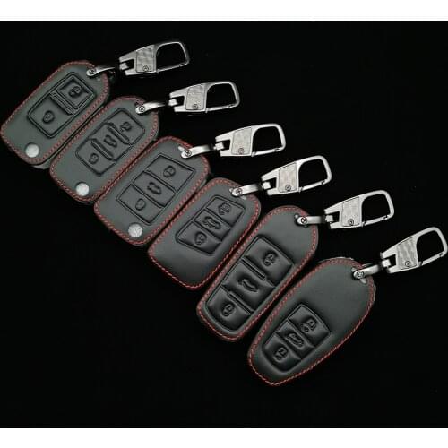 Leather Cover Car Key Case Fob Shield For Vw Golf Bora Jetta Polo Passat Skoda Superb Octavia Fabia Seat Ibiza Leon, Car Styling