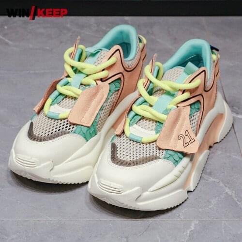 Summer Breathable Mesh Sport Shoes Women Lace Up Platform Running Trainers Patchwork Jogging Sneakers Female Fitness Gym Shoes
