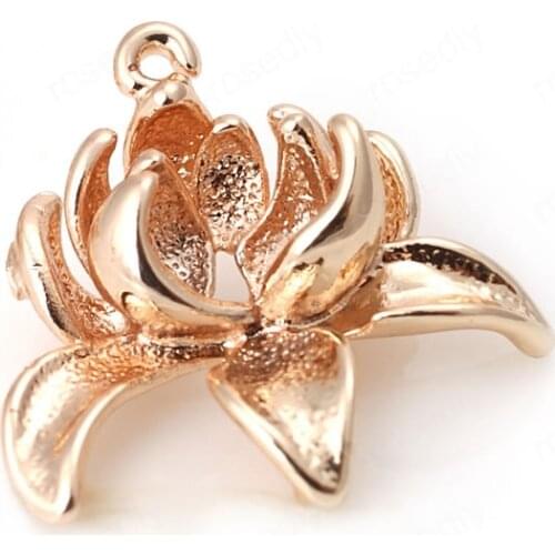 6PCS 20x19MM 24K Champagne Gold Color Plated Brass 3D Lotus Charms Pendants High Quality Diy Jewelry Accessories