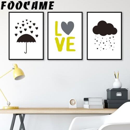 Cartoon Umbrella Cloud Love Canvas Painting Posters and Prints Bedroom Nordic Kids Decoration Baby Room Wall Art Picture Nursery
