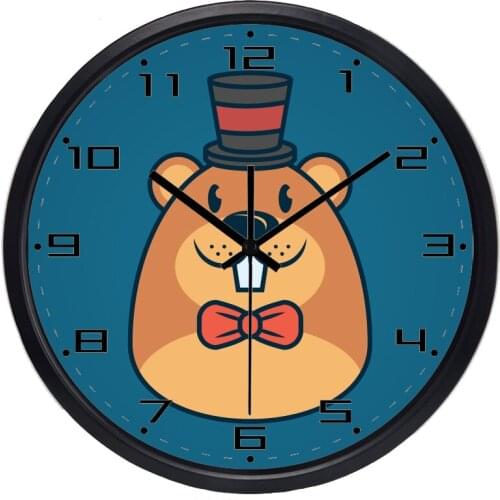 Cartoon Marmot Lovely Kid Room Wall Clock, No Ticking Sound Glass Cover Safe Clock