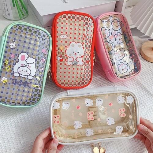 Cartoon Transparent Pencil Case Large Capacity Student Storage Bag Cute Girls Pen Box Fashion Stationery Pouch Makeup Organizer