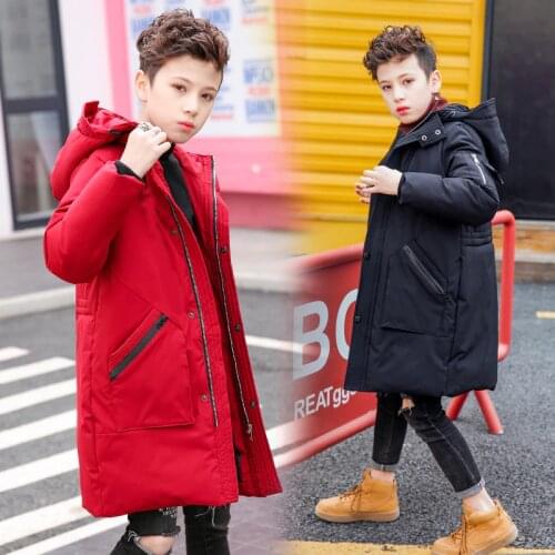FYH New Kids Clothing Winter Boys Hooded Warm Down Coat Big Boys Long Parkas School Children Winter Jackets Thickening Outerwear