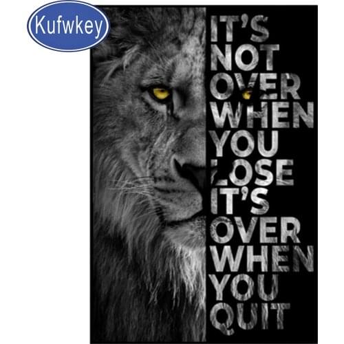 New Year Gift,Diamond Embroidery Wild Lion Letter Motivational Quote Art 5D Diamond Painting Full Square drill Mosaic Diamond