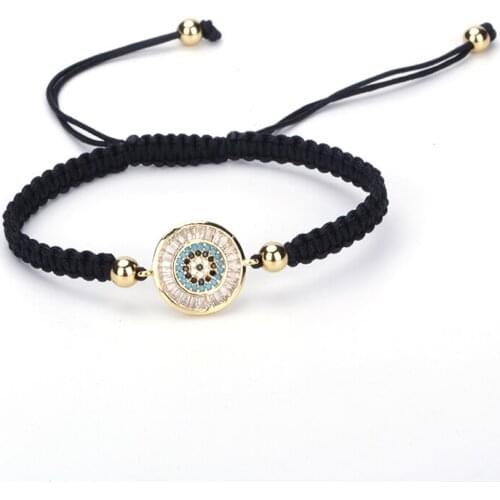 New Fashion Round CZ Eye Charm Bracelet Hand-woven Slider Chain Bracelets For Women And Men Crystal Jewelry Adjustable Bracelet
