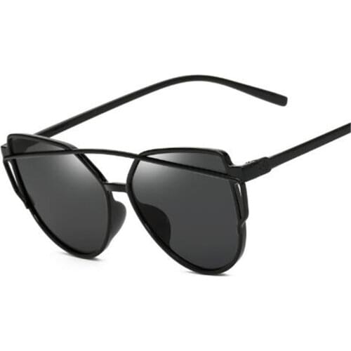 Newest Brand Designer Cat Eye Mirror Sunglasses Women Twin-Beams Stylish Lady Flat Plane oculos de sol Uv400