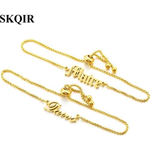 Personalized Pearl Chain Custome Name Bracelet For Women Girls Stainless Steel Arabic Letter Bangle Adjustable Bracelets Gift