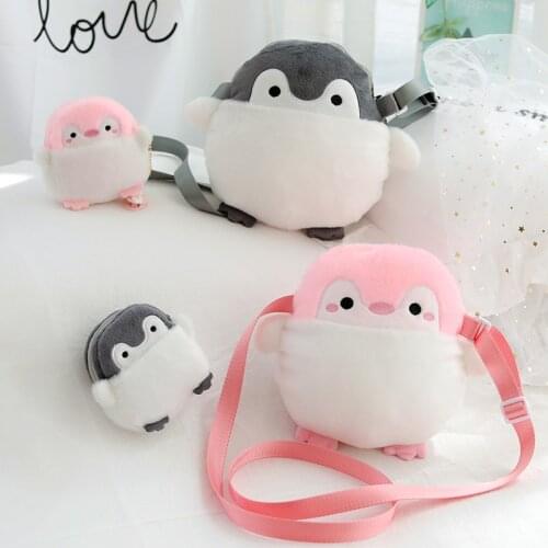 Cute Positive Energy Penguin Plush Coin Purse Cartoon Women Mini Wallet Soft Stuffed Shoulder Crossbody Bag Gift For Little Girl