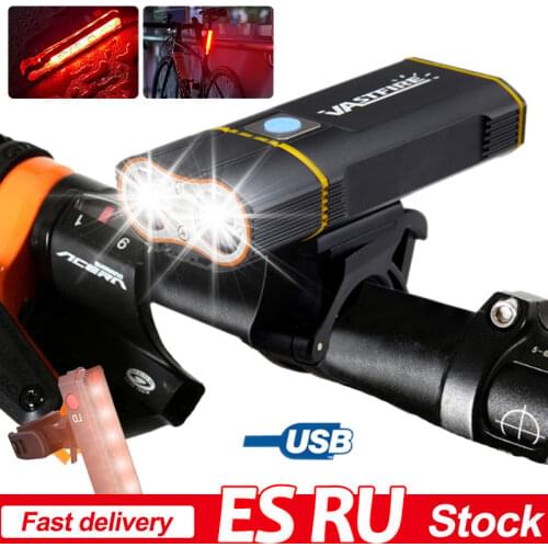Waterproof T6 Front Bike Light USB Rechargeable Bicycle Lamp 4 Modes Front Handlebar Cycling Headlight with Red Taillight