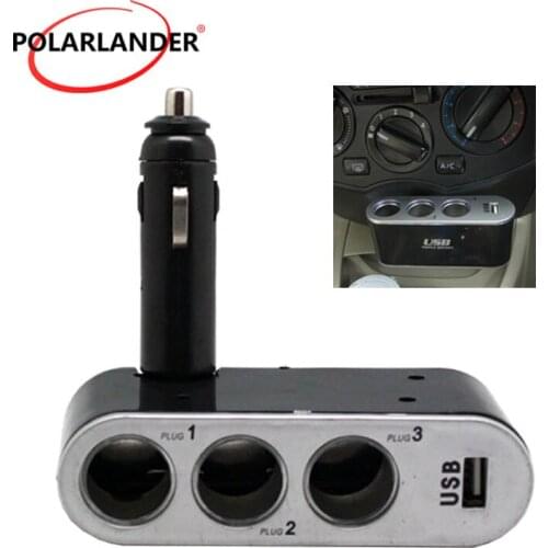 For Universal USB Car-Charger With Power Indicator 3 Port Way 12V Auto Socket Adapter Socket Plug Splitter Power Charger