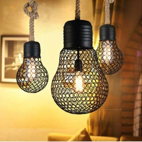 Vintage Rope Pendant Light Lamp Loft Creative Personality Industrial Lamp Edison Bulb American Style For Living Room