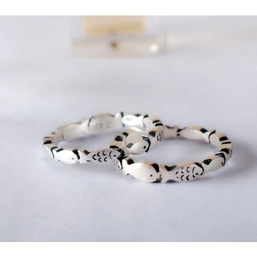 XIYANIKE 925 Sterling Silver Handmade Vintage Delicate Fish Ring New Trend Fine Jewelry Accessories for Women Wedding Couple