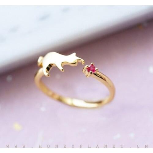 Funny Upgrade Fashion Cute Cat Adjustable Ring For Women Girls, Premium Opening Jewelry Gifts Best Quality, Simple Designs Gold