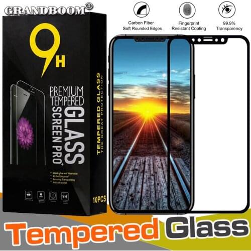 1000pcs Fiber Soft Cover Tempered Glass For iPhone 12 Mini 11 Pro Max XS XR X 8 7 6 Plus SE Screen Protector Film With Package